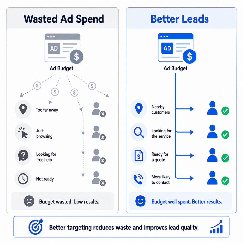Infographic comparing wasted ad spend with better targeted paid advertising leads
