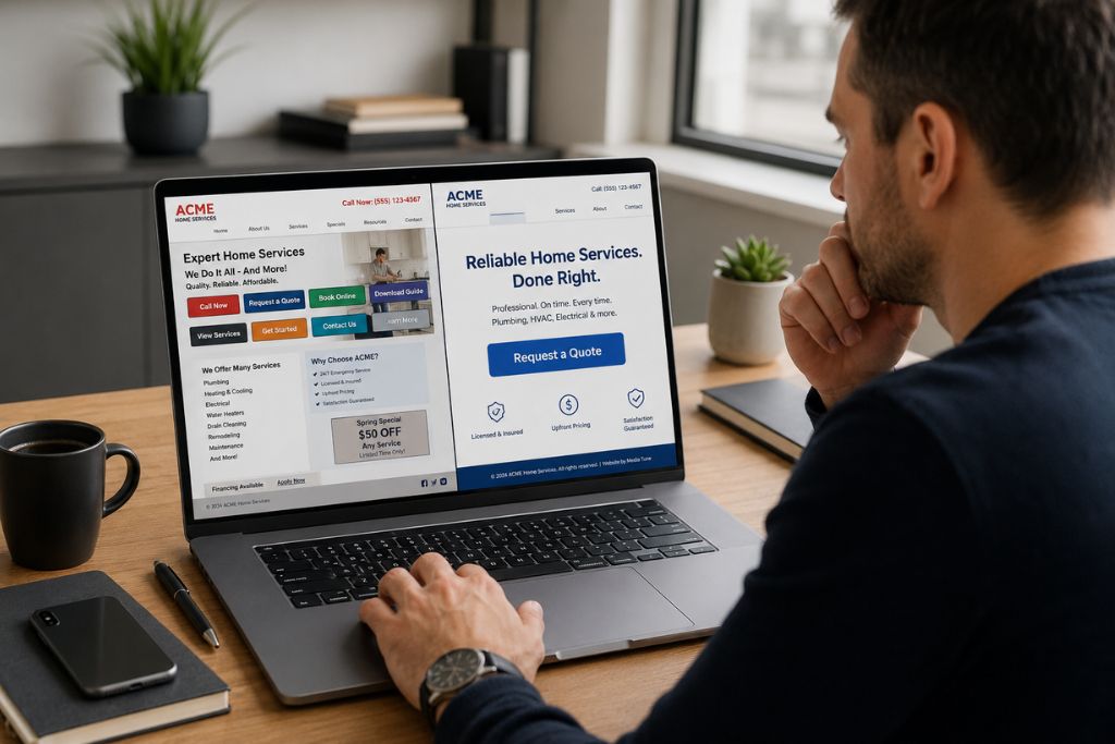 Website visitor viewing a clear decision path and strong call to action